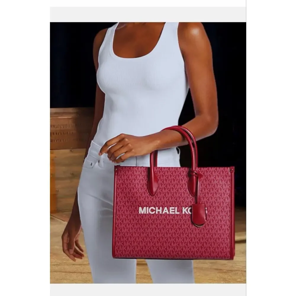 Michael Kors Mirella EW Tote Bag Red with Beige Strap